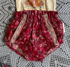Red Floral Bloomers with Lace 12-18m