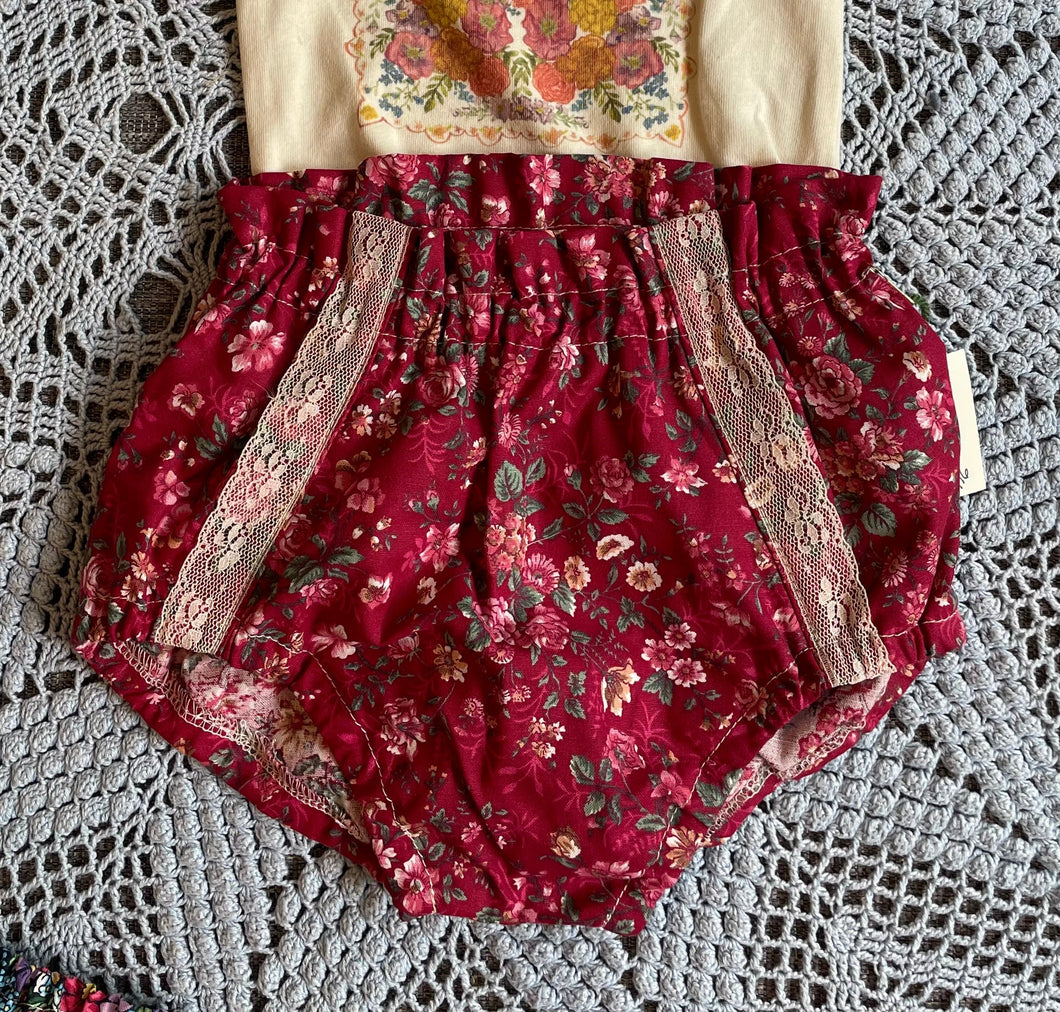 Red Floral Bloomers with Lace 2T